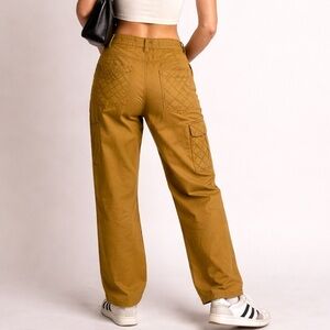 BDG Mustard Quilted Panel Jeans 28 Moto Workwear Y2K Streetwear Straight Leg